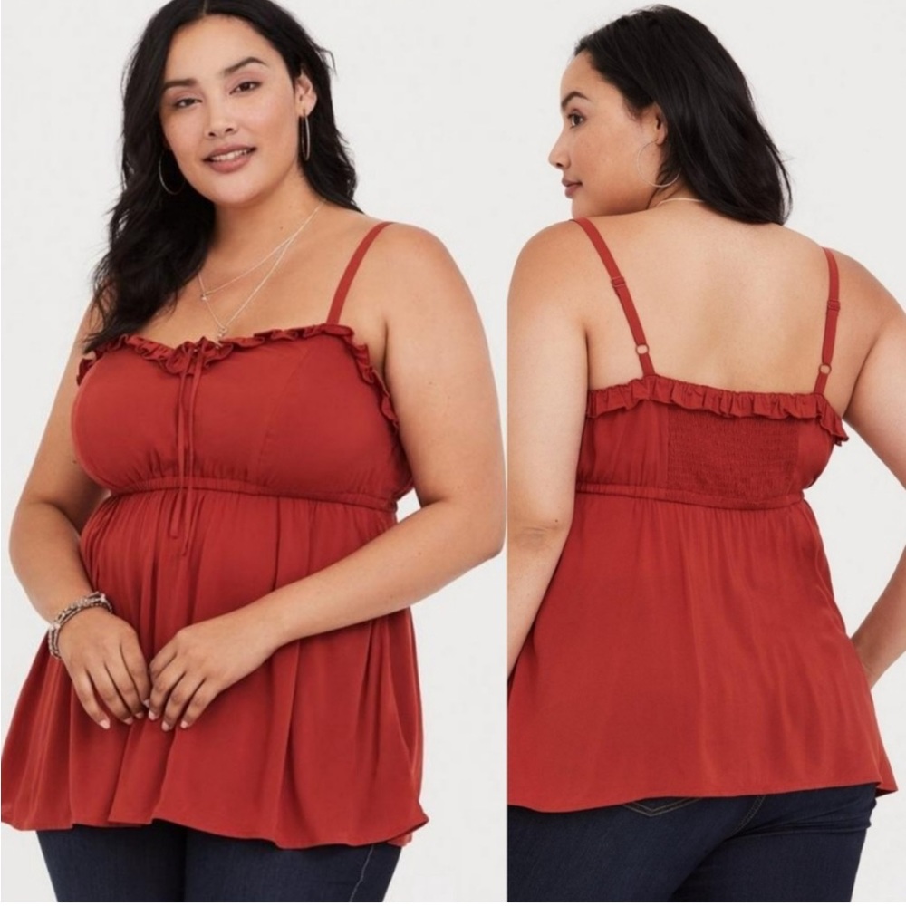 Torrid Challis Babydoll Tank Top Burnt Orange Ruffle Size 4